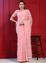 Blooming Georgette Pink Party Wear Sequins Work Saree